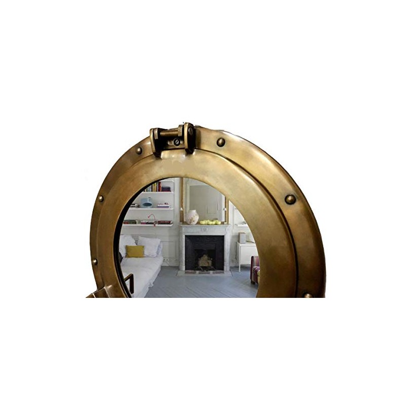Antique Brass Porthole Mirror Aluminum Porthole 15" Wall Hanging Nautical
