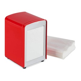 Relaxdays Napkin Dispenser Retro Metal Small Napkin Holder for Ice Cream Parlor, Café, Bistro, HBT: 15 x 9.5 x 11, Red