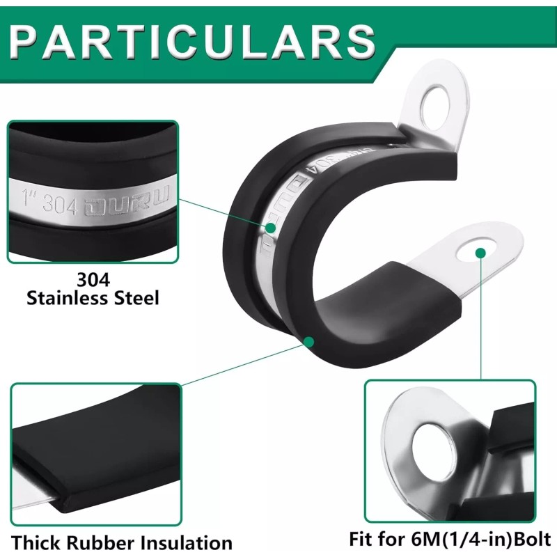 OURU 30Pcs 1/2 Inch Stainless Steel Cable Clamps,Rubber Coated Cushioned