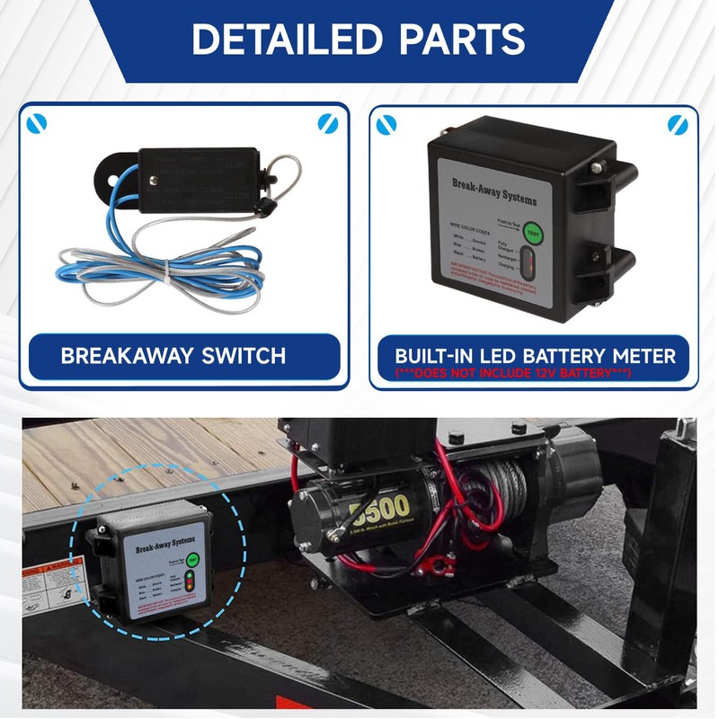AceSupever Trailer Breakaway Kit - Waterproof Electric Trailer Break Away