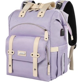 Jiefeike Diaper Bag Backpack,Purple Travel Backpack for Dad Mom Boys Girls,Insulated Pockets Portable Baby Nappy Bags with USB Charging Port,RFID Anti-Theft Water-Resistant Pocket Stroller Straps