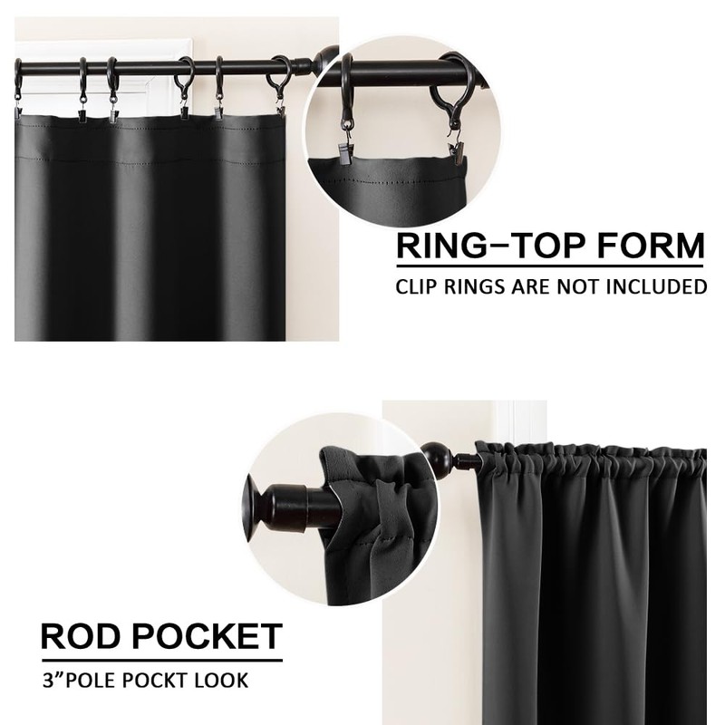 Extra Wide Blackout Curtains for Small Bedroom Windows, 2 Panels