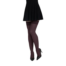 looksy Women's Hold-Up Stockings, Opaque, Self-Supporting, 60 Denier Elastic Band, Tape, Plus Size, Thigh High, S-3XL, Melanzana