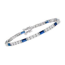 Ross-Simons 3.90 ct. t.w. CZ and 3.20 ct. t.w. Simulated Sapphire Tennis Bracelet in Sterling Silver. 7.5 inches