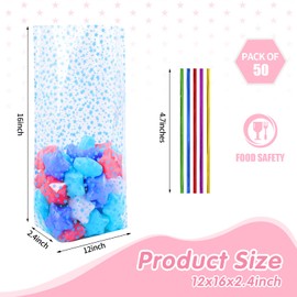 SOMIOCO Cellophane Treat Bags 12x16 Inches, Flat Bottom Gusset Party Favors Goodie Bags 50 Pack Blue Star for Gift Candy Cookies Popcorn, Wedding Baby Showers
