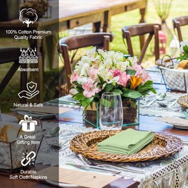 ZURLEFY Sage Green Cotton Cloth Napkins Set of 4, 17"x17" Washable and Reusable Table Napkins for Family Dinning, Christmas Party Wedding Decoration(05-18-4)