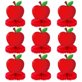 Faccito 9 Pcs Back to School Table Decorations Red Apple Honeycomb Centerpieces First Day of School Apple Table Toppers for Classroom Office Home Decorations Fruit Birthday Party Supplies