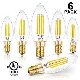 Hizashi Fully Dimmable 90+ CRI E12 LED Filament Bulb, 40W Equivalent, E12 LED Bulb, 450 Lumen, B10 CA10 LED Candelabra Bulbs 5000K Daylight White, UL Listed - 6 Pack