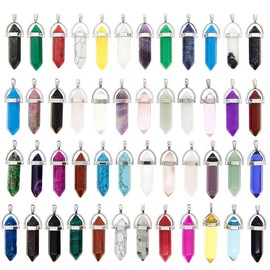 50pcs Bullet Shape Healing Pointed Chakra Beads Quartz Crystal Stone Pendants for DIY Necklace Jewelry Making