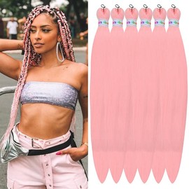 Pre Stretched Braiding Hair Pink Kanekalon Braiding Hair 6 Pack Knoteless Braids Hair Colored Pre stretched Braiding Hair 26inch(Peach Pink)