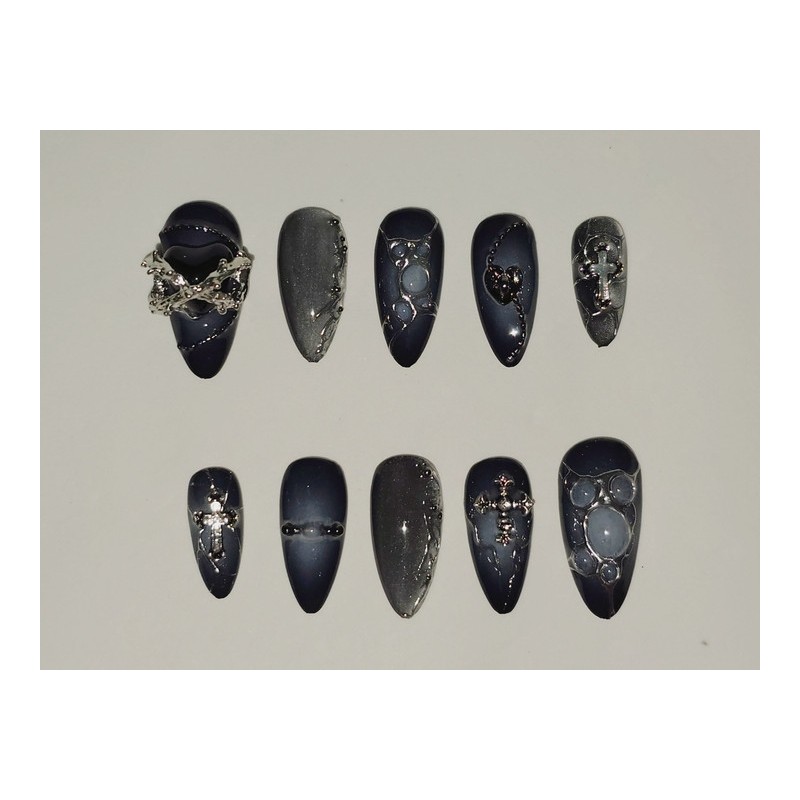 Dark Cross [Handmade Nail Tip] Emily Nail - Short Coffin