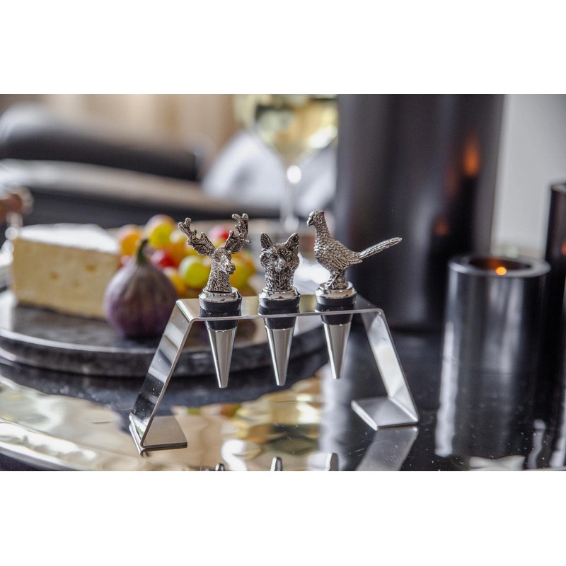 EDZARD Set of 3 Stainless Steel Bottle Stoppers with Stand,