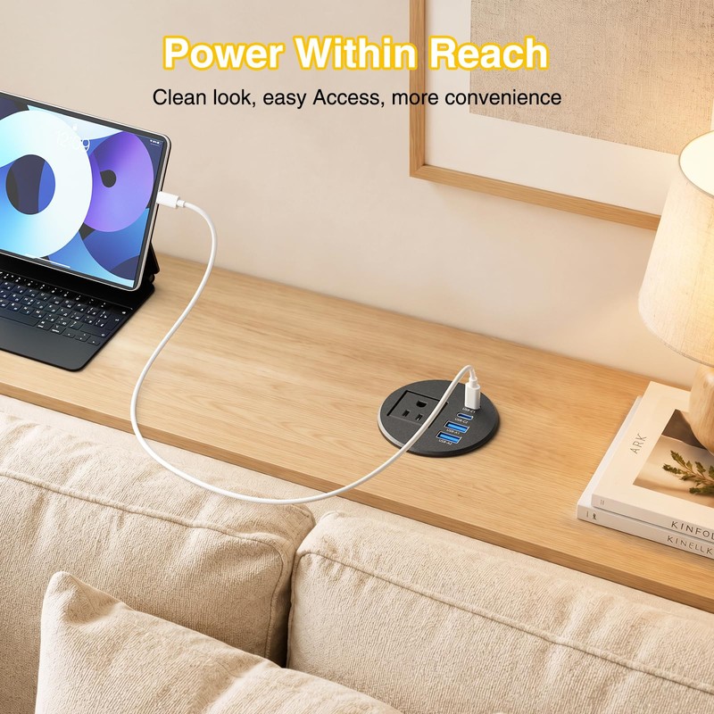 2.5 inch Desk Power Grommet Outlet 2 USB C 20W,