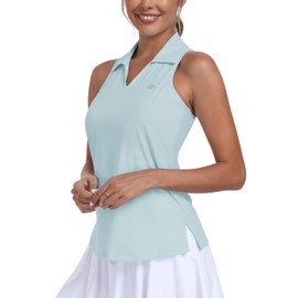 MoFiz Women's Sleeveless Golf Shirts Moisture Wicking Racerback Polo Collar UPF 50+ Athletic Tank Tops Light Blue 02 S