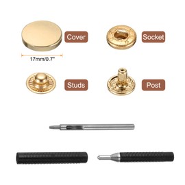 HARFINGTON 24 Set Leather Snap Fasteners Kit 17mm Metal Snap Button Press Studs Leather Rivets Snaps with 3 Setter Tools for Clothes Jackets Jeans Wears Bags, Gold