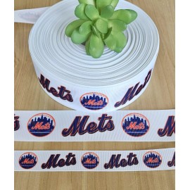 Unbranded 7/8 & 1.5" (1 YD) New York Mets Grosgrain Ribbon Baseball Cheer Bow Ribbon - 7/8"
