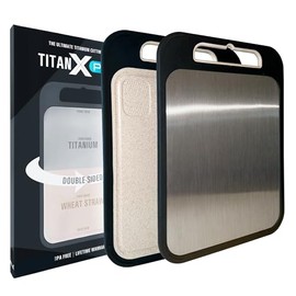 TitanX Pro Dual-Surface Titanium Cutting Board – One Side Titanium, Other Side Eco-Friendly Wheat Straw Surface for Versatility and Durability