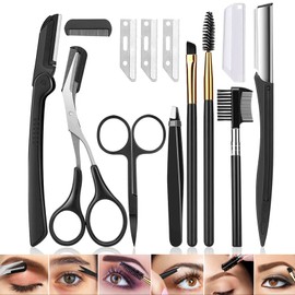 12 in 1 Eyebrow Trimmer Kit Eye Brow Scissors, Eyebrow Razor, Eyebrow Comb, Eyebrow Comb Scissor, Eyebrow Brush,Folding Eyebrow Knife, Scissors Razor, Eyebrow Trimmer, Tweezers.