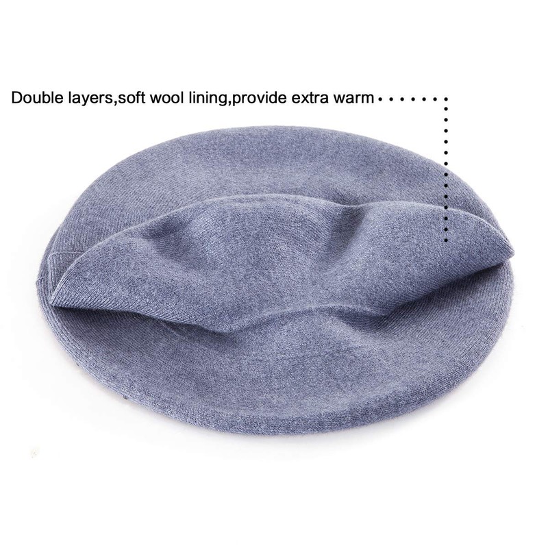 Women Wool Beret Cap Blue Winter Hat with Floral French