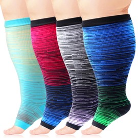 4 Pairs Open Toe Compression Socks for Women Wide Calf Plus Size Toeless Socks Knee High Circulation Support Socks