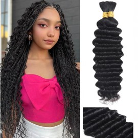 Human Braiding Hair for Boho Braids 26 Inch Boho Braids Human Hair Extensions No Weft Total 100g Curly Deep Wave Bulk Human Hair for Knotless Braids Natural Black Color (50g/Bundle x2)