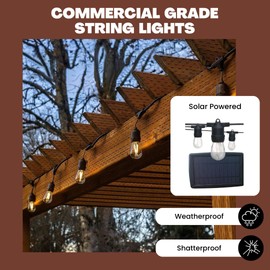 NorbSOLAR 35FT Solar String Lights - Outdoor Weatherproof LED Lights, Cozy Candle-Like Warm Glow, Shatterproof Vintage Bulbs & Solar Powered Panel for Patio, Backyard, Deck, & Events, Energy-Efficient