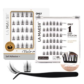 LA MAESII Self Adhesive Lash Clusters, Press-On Lashes No Glue Needed Pre Glued Eyelash Clusters Wispy Cluster Lashes 10-14mm, C Curl Individual Lash Kit, ULTRA-THIN&LIGHT Reusable No Residue(SA01)