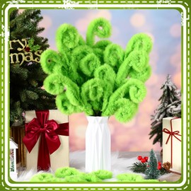Daifunli 30 Pcs Christmas Tree Topper 12 Inch Tree Decorations Lime Green Furry Christmas Picks Furry Spiral Curly Picks Sprays Topper for Filler Wreath Vase Filler Branches Home Decor