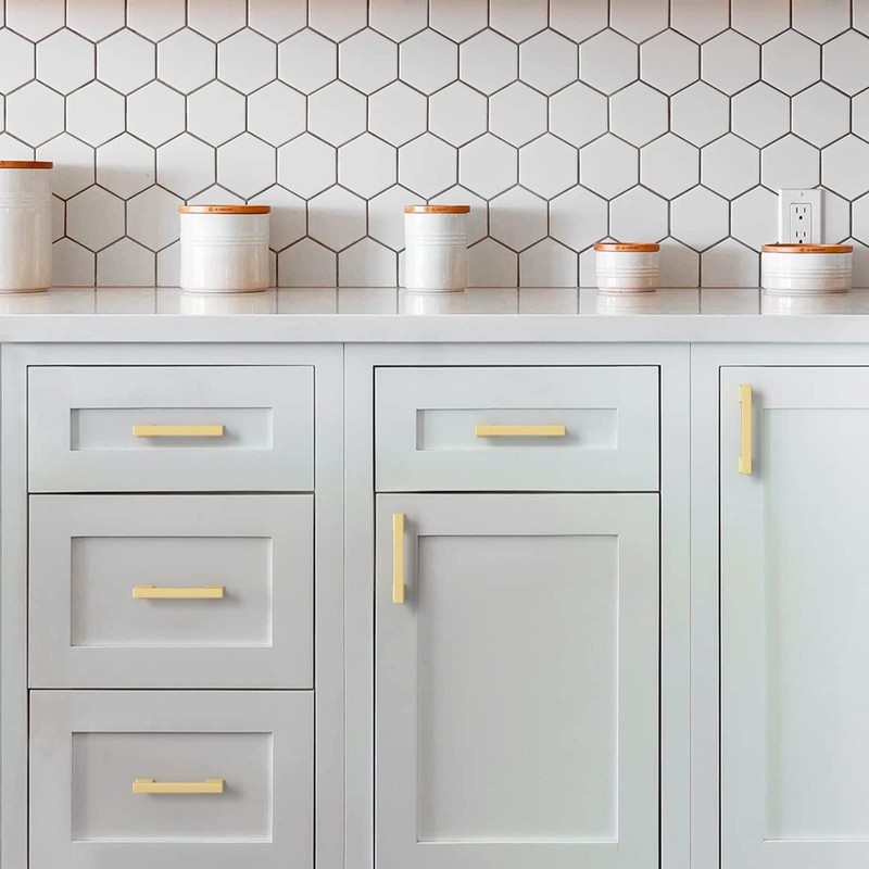 Amerdeco 10 Pack Brushed Gold Cabinet Pulls 5 Inch(128mm) Hole