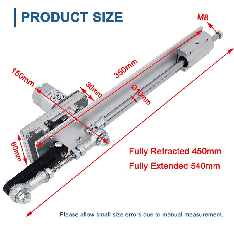 JQDML Reciprocating Cycle Linear Actuator, DC 24V Stroke 1.18"-6" Gear