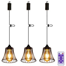 YIKEGE LICHT 3X Outdoor Chandelier Pendant Light for Gazebo Battery Operated Boho Hanging Lamp with Remote Decorative Lights Indoor Lantern Powered by 4*AA Batteries for Porch Christmas Party Decor