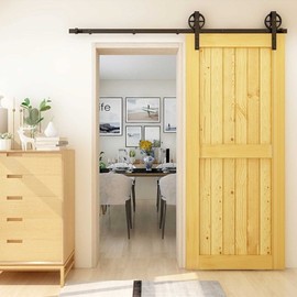 CCJH 6ft Heavy Duty Sturdy Sliding Barn Door Hardware Kit -Smoothly and Quietly -Fit 36 inch Door Panel (Big Spoke Wheel Hanger J Style)