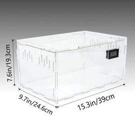 BETAZOOER Reptile Terrarium Breeding Tank Acrylic Reptile Feeding Box with Temperature Hygrometer (15.3"x9.7"x7.6")