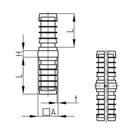 Design61 Set of 2 2-Way Connector Pipe Connector for Square Tubes 20 x 20 x 1.5 mm