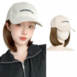 IFLY Wig with Hat, Bob, Short Wig Hat, Integrated Women's Cap with Hair, Wig, Natural, Easy to Wear, Daily Use, Heat Resistant, Light Brown