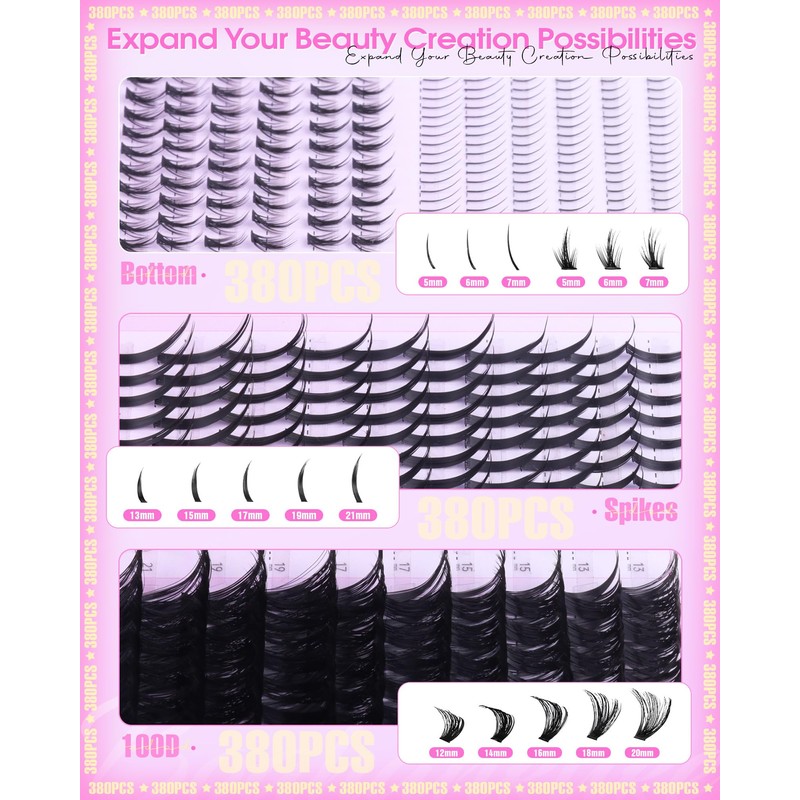 Wispy Lash Clusters with Spikes Volume Eyelash Clusters with 2