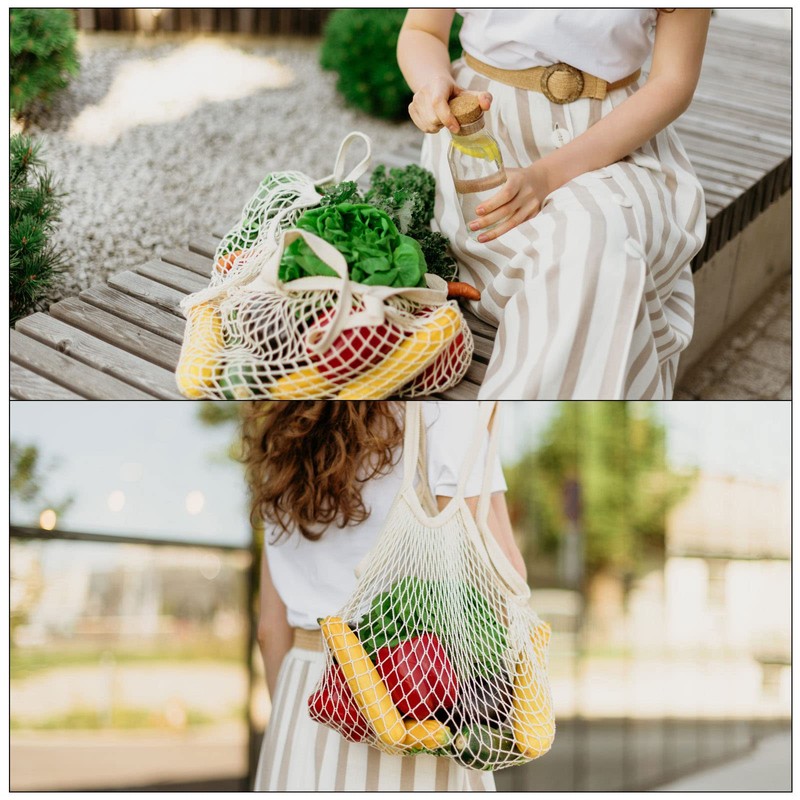 MECCANIXITY Cotton Mesh Bag, 15x13.8" Reusable Washable Mesh Net String