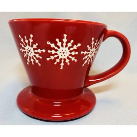 PLACE & TIME Red w/White Snowflakes Ceramic Pour Over Coffee Dripper Brewer 13oz