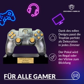 Trophy Factory – E-Sports Trophy Gaming Controller with Individual Engraving Made of Beautiful Resin – Gift Trophy in the Design of a Joystick – Award for Gaming Enthusiasts with Desired Engraving