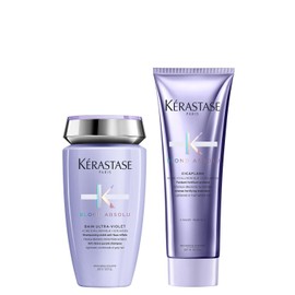 Kérastase Care Set with Anti-Yellow Tint Shampoo and Conditioner for Damaged and Faded Hair, with Hyaluronic Acid, Bain Ultra Violet & Cicaflash Conditioner, Blonde Absolu (2 x 250 ml)