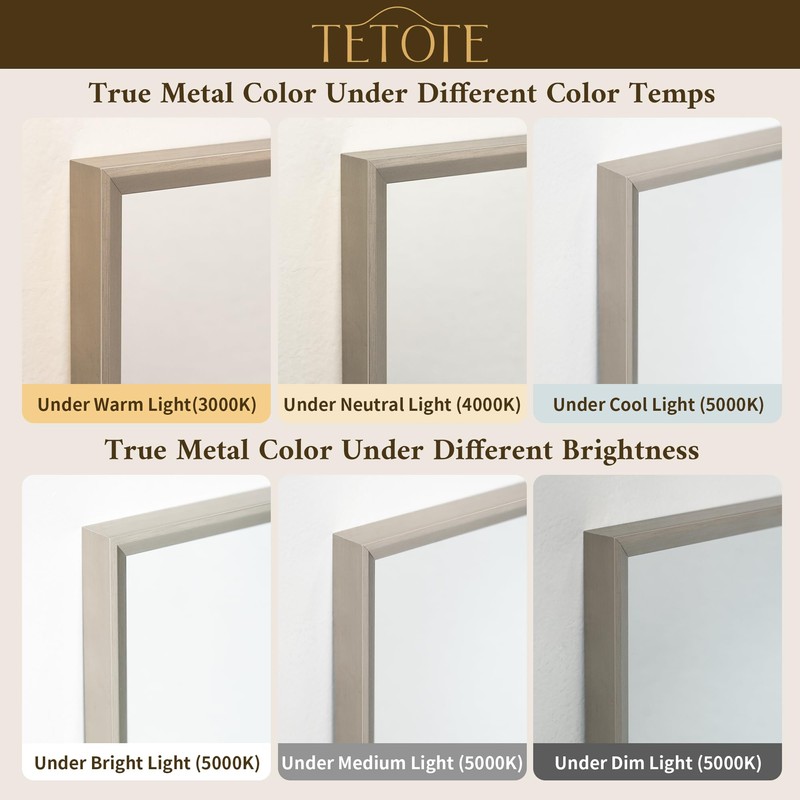 TETOTE Brushed Nickel Bathroom Mirror 24" x 30" Rectangle Beveled