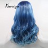 Xiweiya Long Ombre Blue Wavy Wig Synthetic Lace Front Wigs