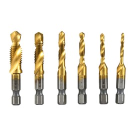 HUAZHICHUN Titanium Plating Combination Drill and Tap Bit Set,3-in-1 Screw Tapping Bit Tool,Hex Shank Drill Bits for Drilling, Tapping, with Quick-Change Adapter, 13 PCS SAE/Metric