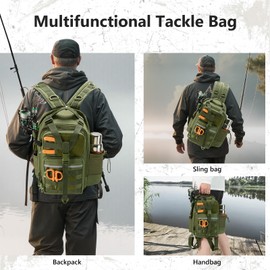 BASSDASH Convertible Fishing Backpack Sling Bag with Rod Holder, Adjustable Tactical Water-Resistant Tackle Storage Pack FP07