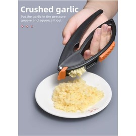 Multifunctional 3-in-1 Garlic Press with Peeler and Meat Hammer, Premium Stainless Steel Garlic Presser with a Comfortable handle grip (Orange and Black)