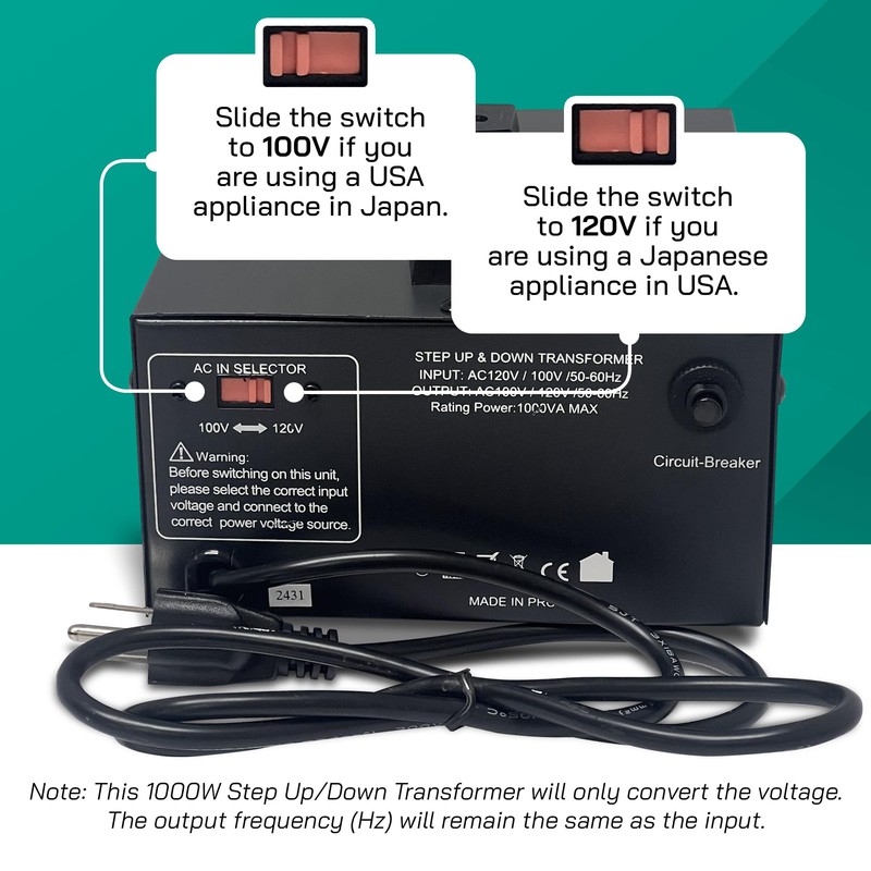 LiteFuze 1000W Step-Up/Step-Down Transformer with Dual Sockets - Premium Copper