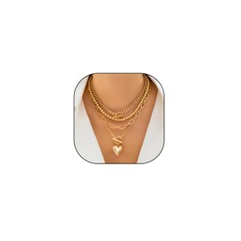 Gold Silver Layered Choker Necklaces for Women Teen Girls, Stackable Buckle Heart Pendant Gold Bead Chain Necklace Set, Trendy Punk Statement Jewelry Gifts (Gold)