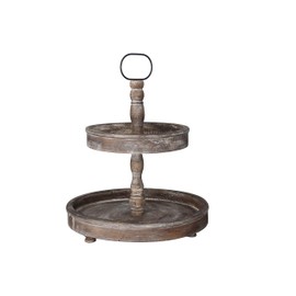 Deluxe Lamp Distressed Antique White Wood Metal Handle 2-Tier Wooden Tray Dining Table Counter Home Decor (Antique Brown)