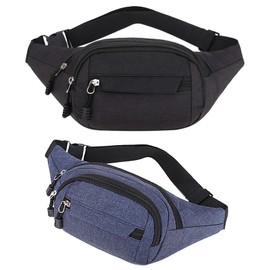 Scettar Pack of 2 Bum Bag for Men and Women, Waist Bag with Adjustable Shoulder Strap, Belt Bag for Short Trips and Daily Commuting, Waterproof, with 4 Levels of Storage Space (Black + Grey), Black,