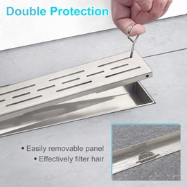 Shower Drain by EMBATHER Linear Shower Drain 36 Inch Floor Drain with Removable Quadrato Pattern Grate CUPC Certified, 304 Stainless Shower Drain Base Hair Strainer and Leveling Feet